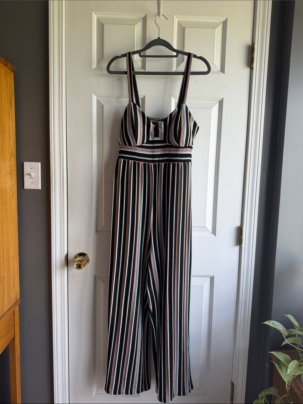 Xhilaration Black Striped Wide-Leg Jumpsuit